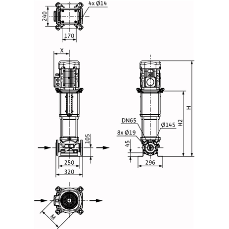 Габаритный чертеж насоса Wilo HELIX V 3602/1-2/16/V/KS/400-50