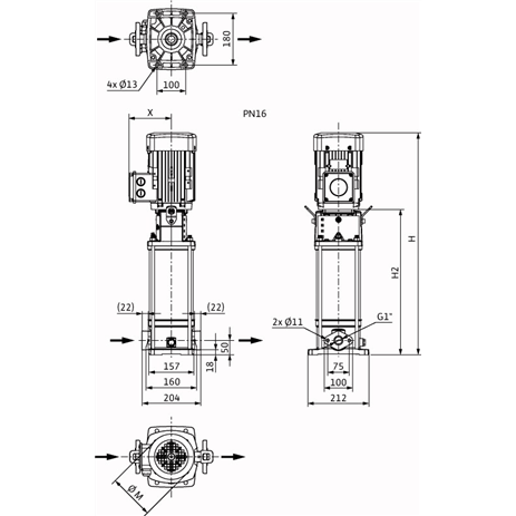 Габаритный чертеж насоса Wilo HELIX V 404-1/16/E/S/400-50
