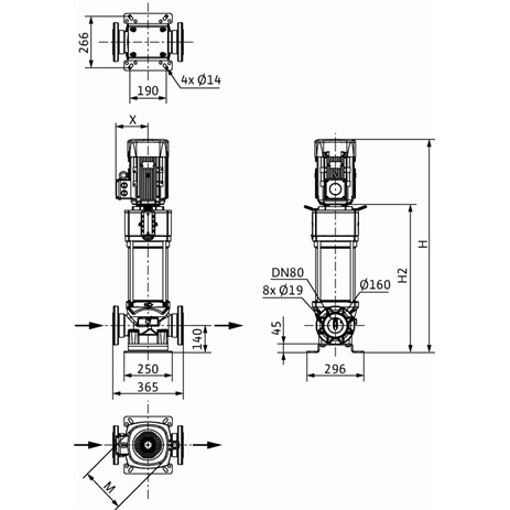 Габаритный чертеж насоса Wilo HELIX V 5209/2-2/25/V/KS/400-50