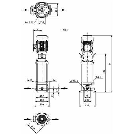 Габаритный чертеж насоса Wilo HELIX V 611-1/16/E/S/400-50