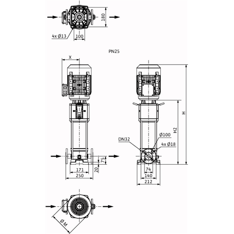 Габаритный чертеж насоса Wilo HELIX V 611-1/25/E/KS/400-50