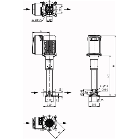 Габаритный чертеж насоса Wilo HELIX VE 1603-4.0-1/25/E/KS