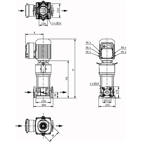 Габаритный чертеж насоса Wilo HELIX VE 2202-3.0-1/16/E/KS