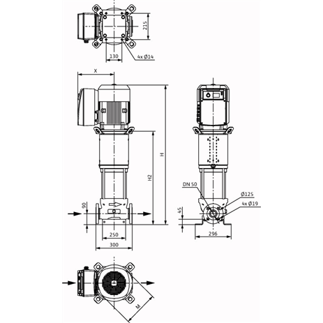 Габаритный чертеж насоса Wilo HELIX VE 2209-2/25/V/KS/2G