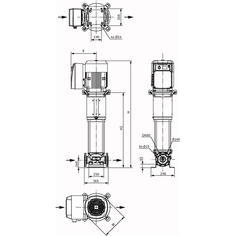 Габаритный чертеж насоса Wilo HELIX VE 5206-2/25/V/KS/2G