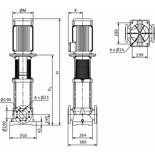Габаритный чертеж насоса Wilo Multivert MVI 9503/1-3/25/E/3-400-50-2