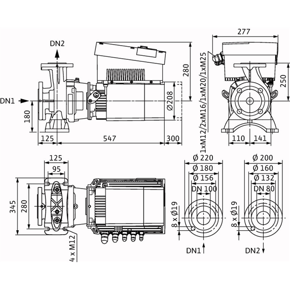 Габаритный чертеж насоса Wilo STRATOS GIGA B 80/1-32/5,6-R1