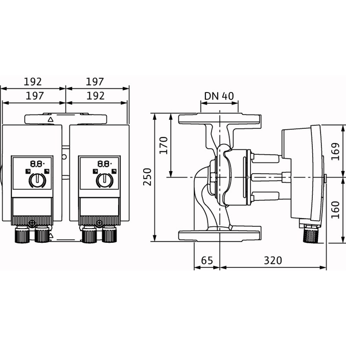 Габаритный чертеж насоса Wilo YONOS MAXO-D 40/0,5-16 PN6/10
