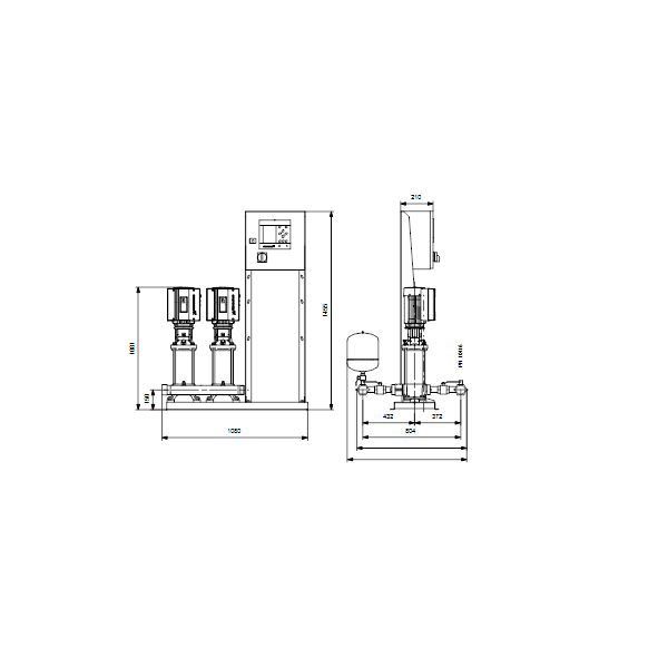 Насосная станция Grundfos Hydro MPC-E 2 CRE10-9 50/60Hz RUS артикул 98439414 – габаритный чертеж
