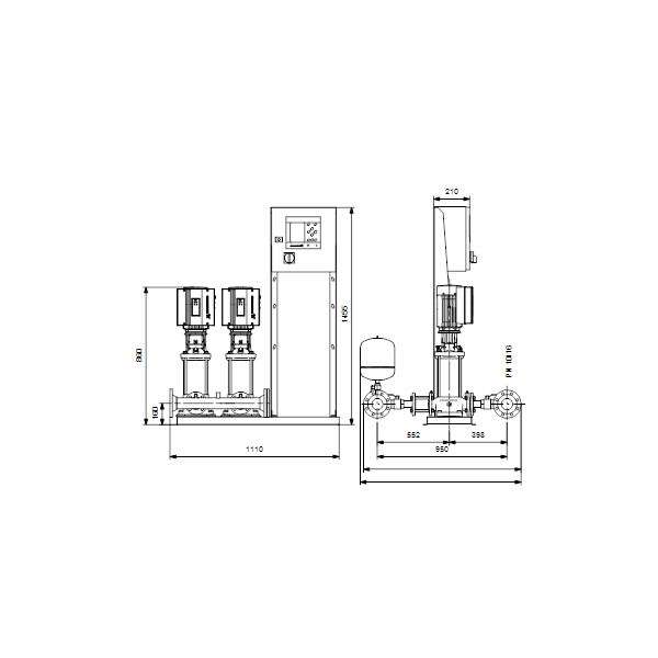 Насосная станция Grundfos Hydro MPC-E 2 CRE20-2 50/60Hz RUS артикул 98439448 – габаритный чертеж