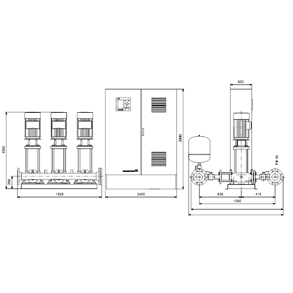 Насосная станция Grundfos Hydro MPC-E 3 CR64-3 50/60Hz RUS артикул 98439546 – габаритный чертеж