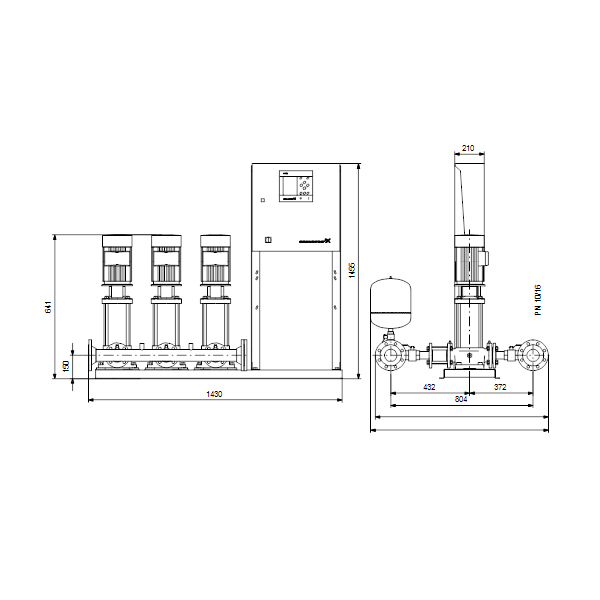 Насосная станция Grundfos Hydro MPC-E 3 CRE10-1 50/60Hz RUS артикул 98423323 – габаритный чертеж