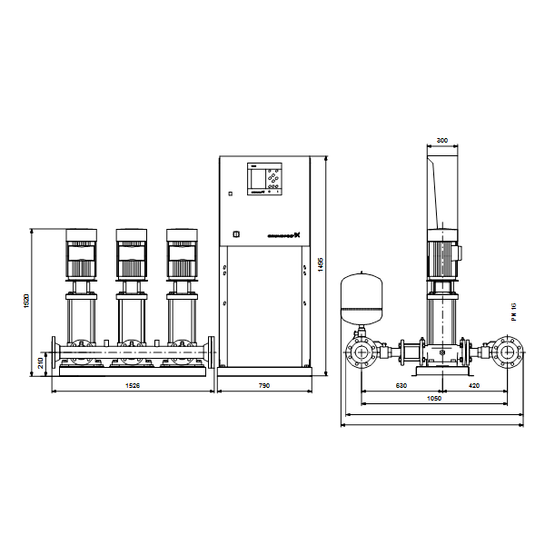 Насосная станция Grundfos Hydro MPC-E 3 CRE45-4-2 50/60Hz RUS артикул 98439513 – габаритный чертеж