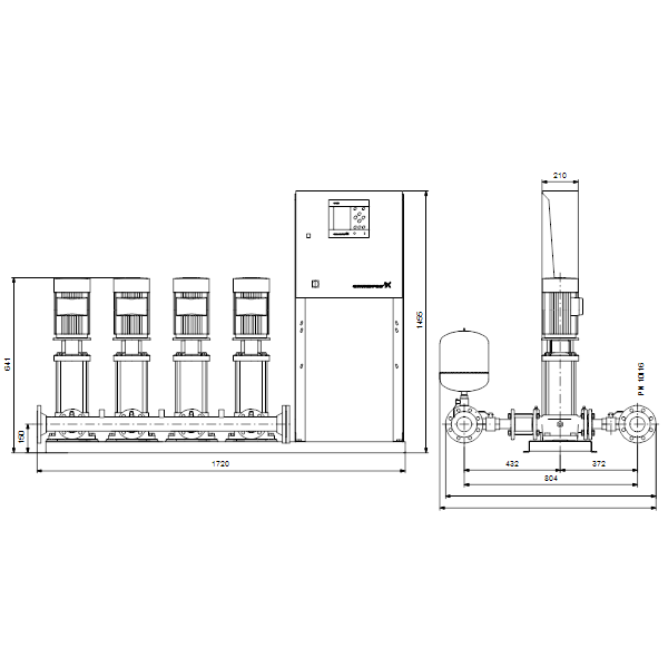 Насосная станция Grundfos Hydro MPC-E 4 CRE10-1 50/60Hz RUS артикул 98423324 – габаритный чертеж