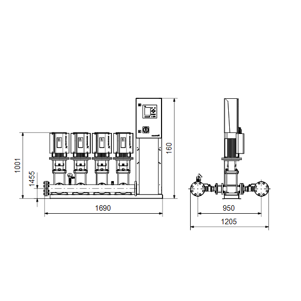 Насосная станция Grundfos Hydro MPC-E 4 CRE15-4 50/60Hz RUS артикул 98439433 – габаритный чертеж