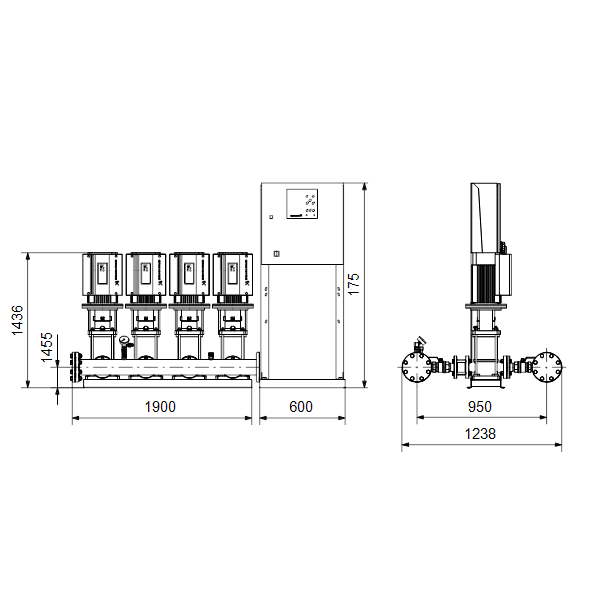 Насосная станция Grundfos Hydro MPC-E 4 CRE32-5-2 50/60Hz RUS артикул 98439487 – габаритный чертеж