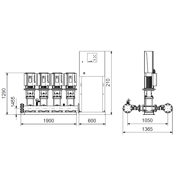 Насосная станция Grundfos Hydro MPC-E 4 CRE45-2-2 50/60Hz RUS артикул 98439502 – габаритный чертеж