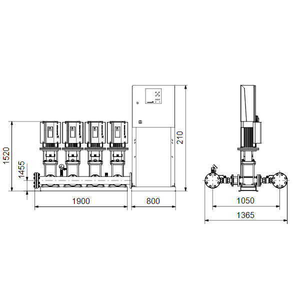 Насосная станция Grundfos Hydro MPC-E 4 CRE45-4-2 50/60Hz RUS артикул 98439514 – габаритный чертеж
