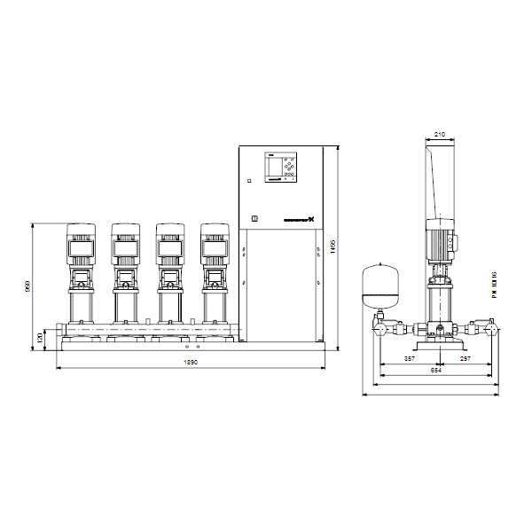 Насосная станция Grundfos Hydro MPC-E 4 CRE5-12 50/60Hz RUS артикул 98439394 – габаритный чертеж