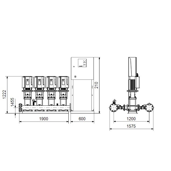 Насосная станция Grundfos Hydro MPC-E 4 CRE90-1-1 50/60Hz RUS артикул 98439555 – габаритный чертеж