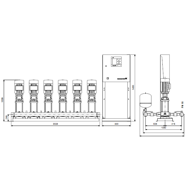Насосная станция Grundfos Hydro MPC-E 6 CRE64-2-1 50/60Hz RUS артикул 98439537 – габаритный чертеж