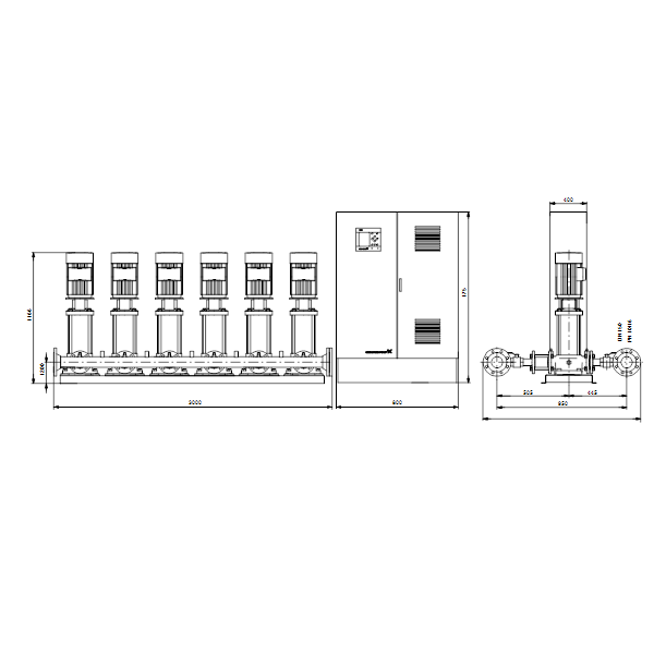 Насосная станция Grundfos HYDRO MPC-S 6 CR 32-4 артикул 95044843 – габаритный чертеж