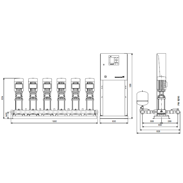 Насосная станция Grundfos HYDRO MPC-S 6 CR 5-5 артикул 95044721 – габаритный чертеж