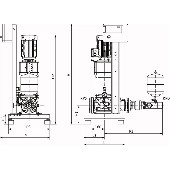 Габаритный чертеж насосной станции Wilo CO-1 HELIX V 3602/2/CE-EB-R