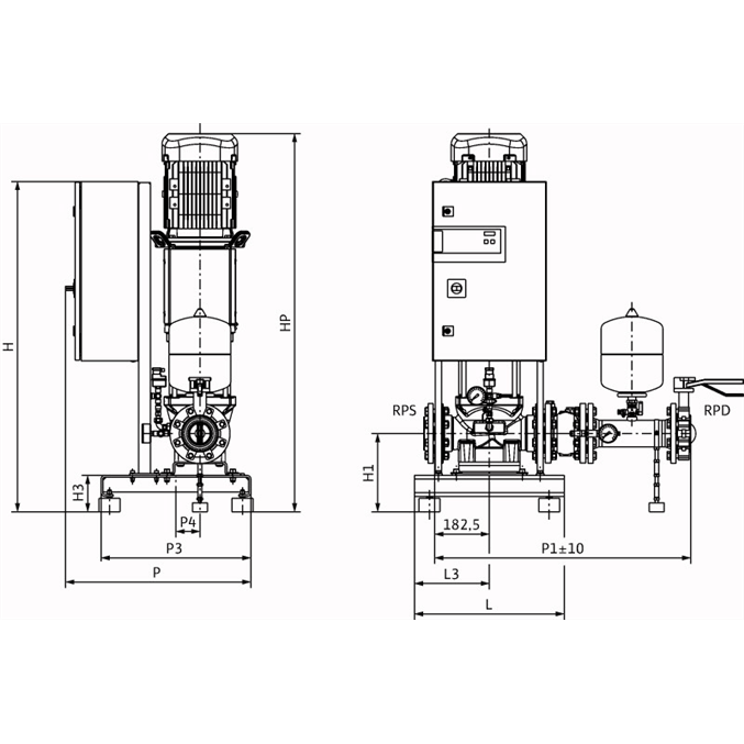 Габаритный чертеж насосной станции Wilo CO-1 HELIX V 5203/2/CE-EB-R