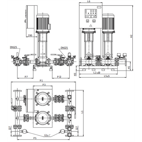 Габаритный чертеж насосной станции Wilo CO-2 HELIX V 5203/2/SK-FFS-S-EB-R