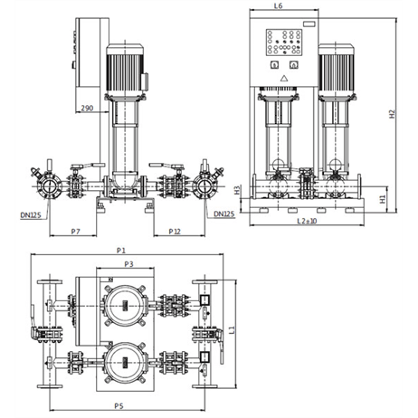 Габаритный чертеж насосной станции Wilo CO-2 HELIX V 5204/2/SK-FFS-D-R