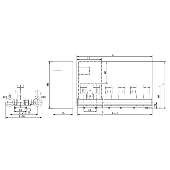 Габаритный чертеж насосной станции Wilo COR-2 HELIX V 1003/Skw-EB-R