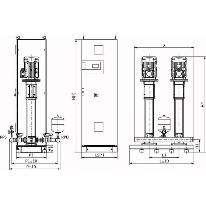 Габаритный чертеж насосной станции Wilo COR-2 HELIX V 1609/Skw-EB-R