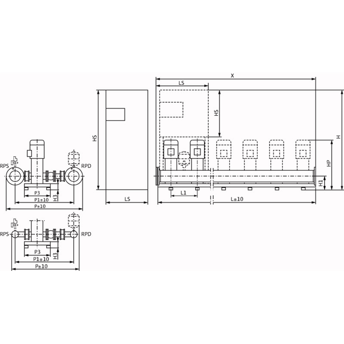 Габаритный чертеж насосной станции Wilo COR-2 HELIX V 409/CC-EB-R