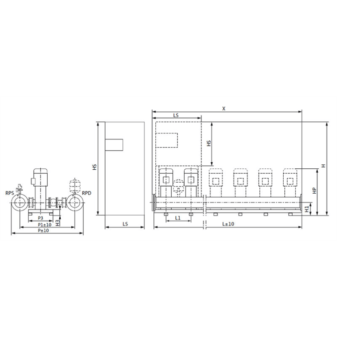 Габаритный чертеж насосной станции Wilo COR-3 HELIX V 1003/Skw-EB-R