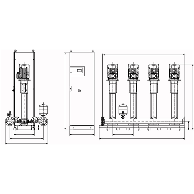 Габаритный чертеж насосной станции Wilo COR-4 HELIX V 1609/CC-EB-R