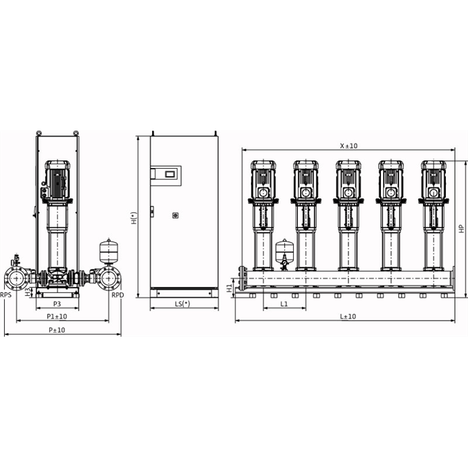 Габаритный чертеж насосной станции Wilo COR-5 HELIX V 3604/SKw-EB-R