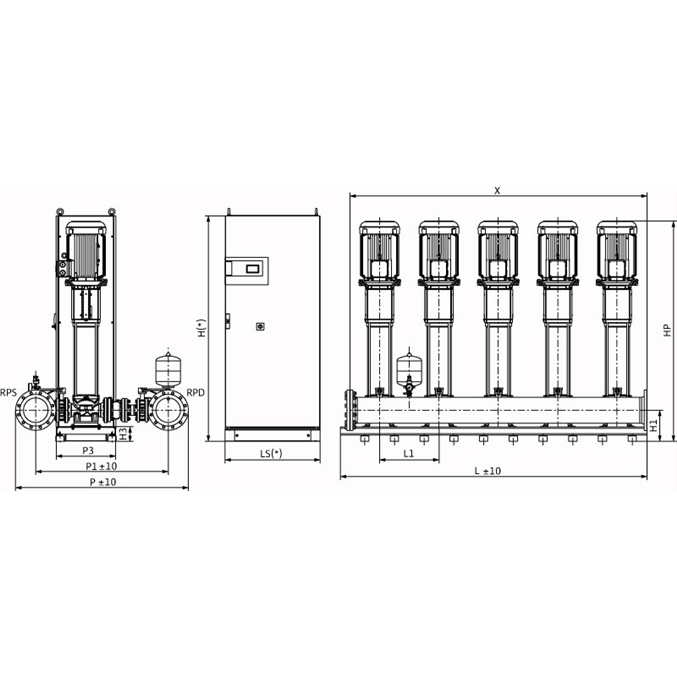 Габаритный чертеж насосной станции Wilo COR-5 HELIX V 5206/2/SKw-EB-R