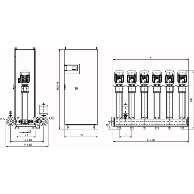 Габаритный чертеж насосной станции Wilo COR-6 HELIX V 1015/SKw-EB-PN25-R