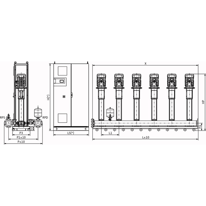 Габаритный чертеж насосной станции Wilo COR-6 HELIX V 1610/CC-EB-R