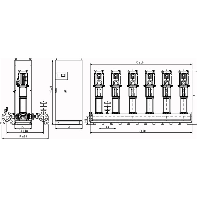 Габаритный чертеж насосной станции Wilo COR-6 HELIX V 3606/2/SKw-EB-R