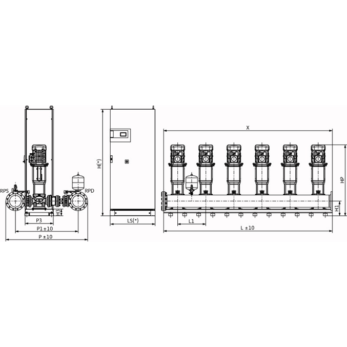 Габаритный чертеж насосной станции Wilo COR-6 HELIX V 5202/2/SKw-EB-R