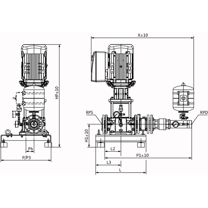 Габаритный чертеж насосной станции Wilo Smart 1 HELIX VE 3602/7,5kW