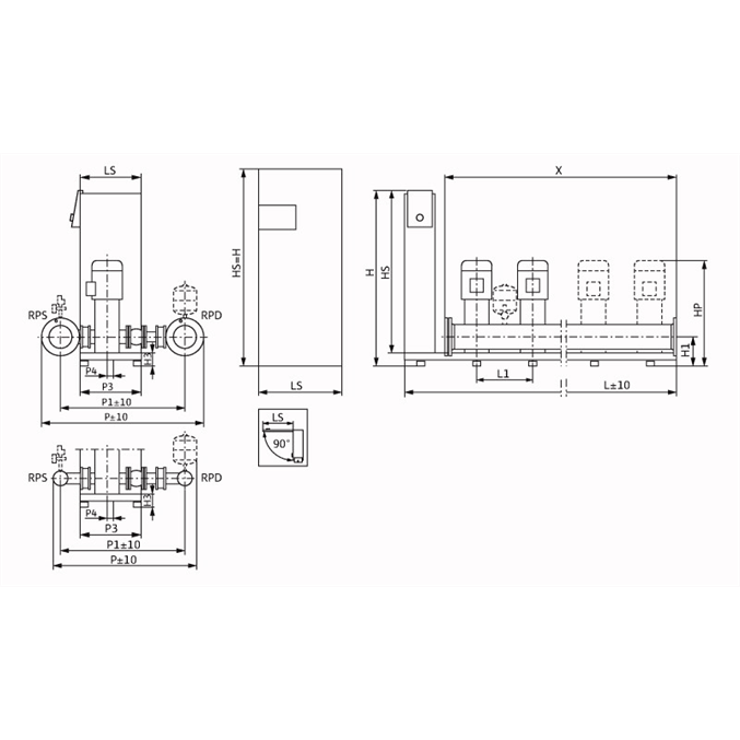 Габаритный чертеж насосной станции Wilo Smart FC 2 HELIX V 2203